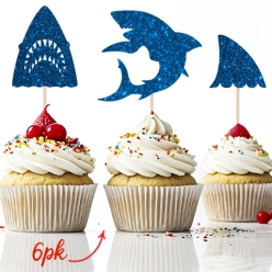 Shark Birthday Glittering Cupcake Picks 6pk